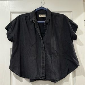 Madewell XS button down cropped sleeve shirt black gray stone never worn